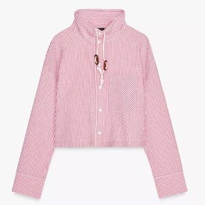 ZARA Button Down Shirt - White, Red - Medium